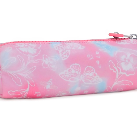 NWT - Kipling Pink and Blue Floral Pencil Case with Monkey Charm - Garden Clouds - Picture 2 of 5